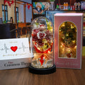 Glass Dome Ornament Handmade Decorative Flower Wreath Preserved Rose Bouquet Dust-Free Led Glowing Night Light For Valentine'S Oasis Select Gradient Red Silver