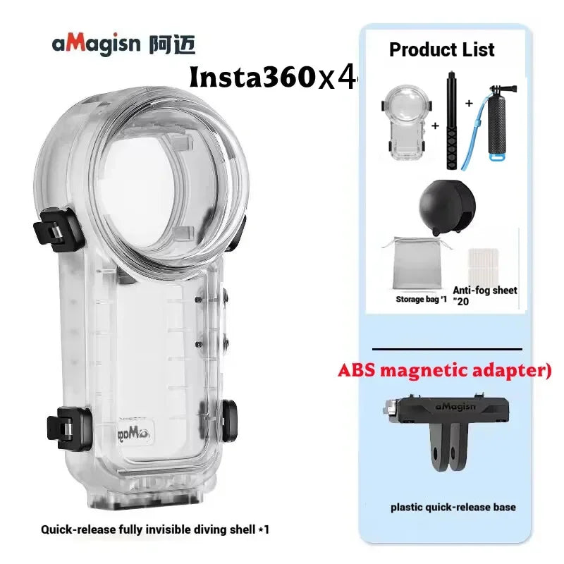 AMagisn Invisible Dive Case for Insta360 X5/X4 – 60m Waterproof