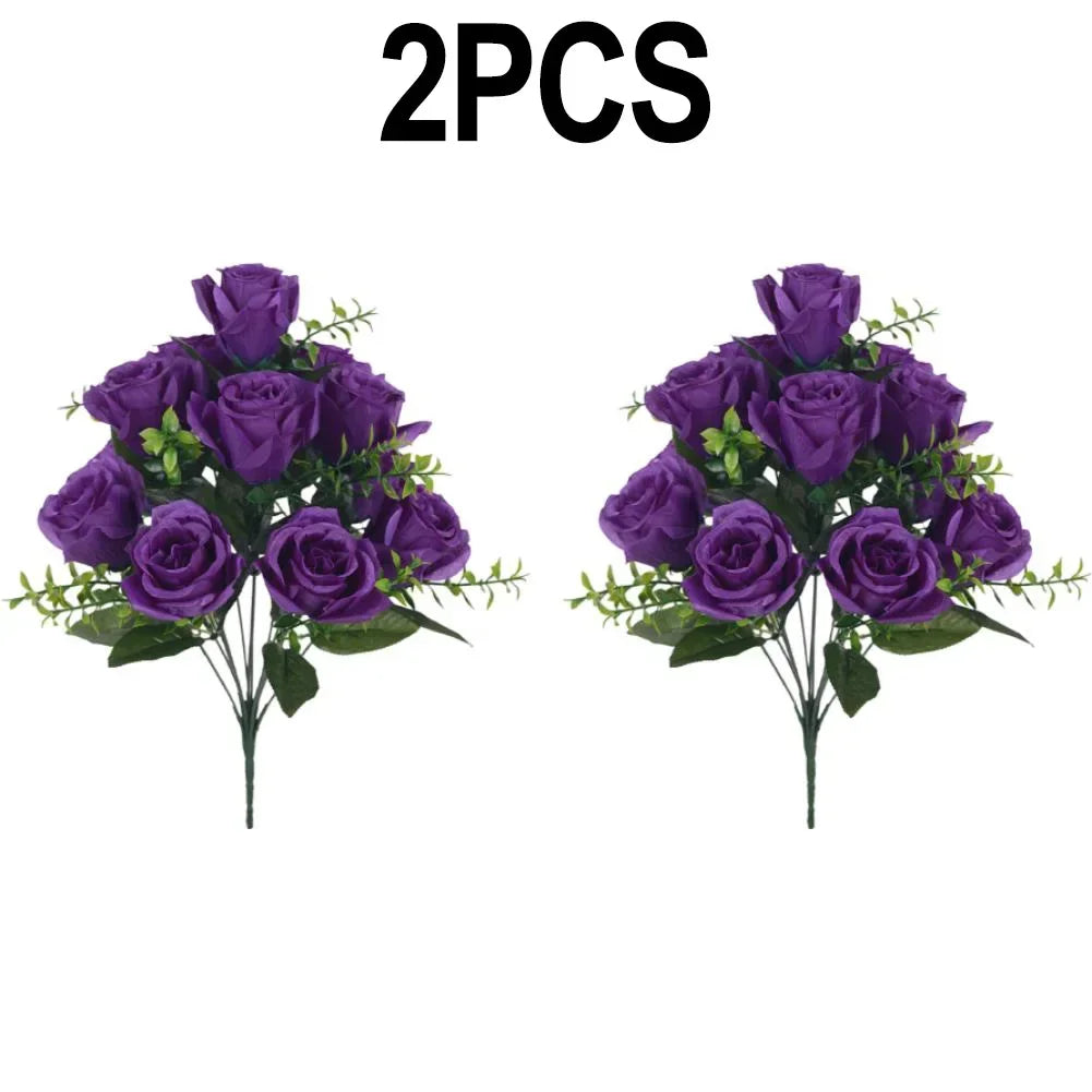 2Pcs 42cm Artificial Flowers Silk Cloth Fake Rose Flower For Wedding Decoration For Birthdays Holidays High-quality Oasis Select Deep purple China Mainland