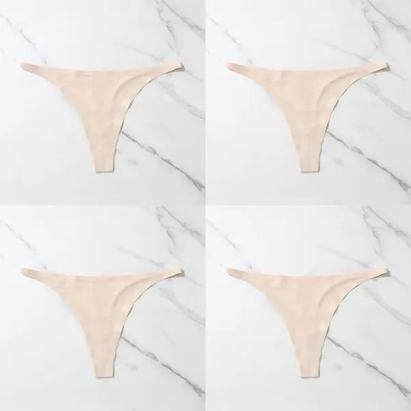 1-4Pcs Ice Silk Seamless Panties For Women Soft Thin Band Thongs Woman Satin Underwear Female Bikini Panties String Tangas Mujer Oasis Select skin 4pcs L
