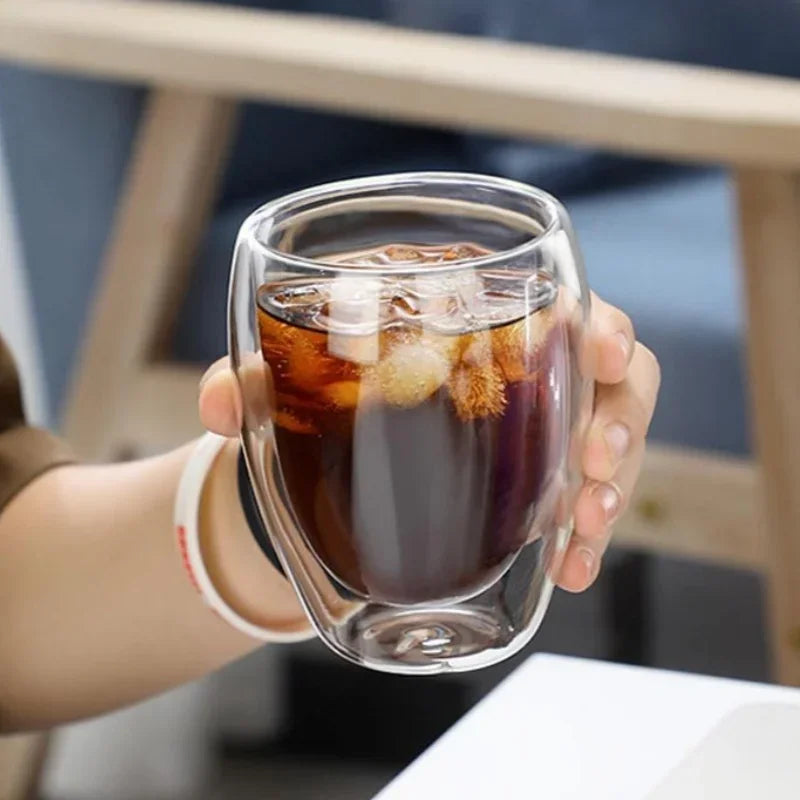 250-450ml Double Wall Glass Cup Round Style Solid Color Beer Milk Coffee Heat Resistant Water Cups Transparent Mug Glass Mug Oasis Select