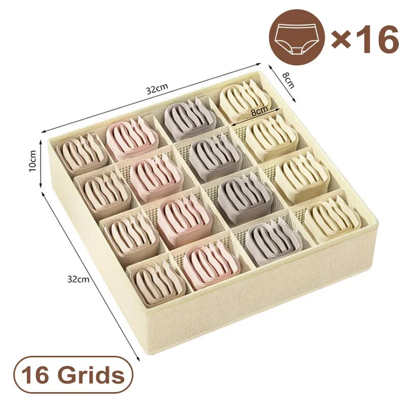 Sports Bra Underwear Organizer Storage Box Panties Socks Storage Boxes Wardrobe Clothes Organizer Cabinet Drawers Separator Box Oasis Select 16grids-beige