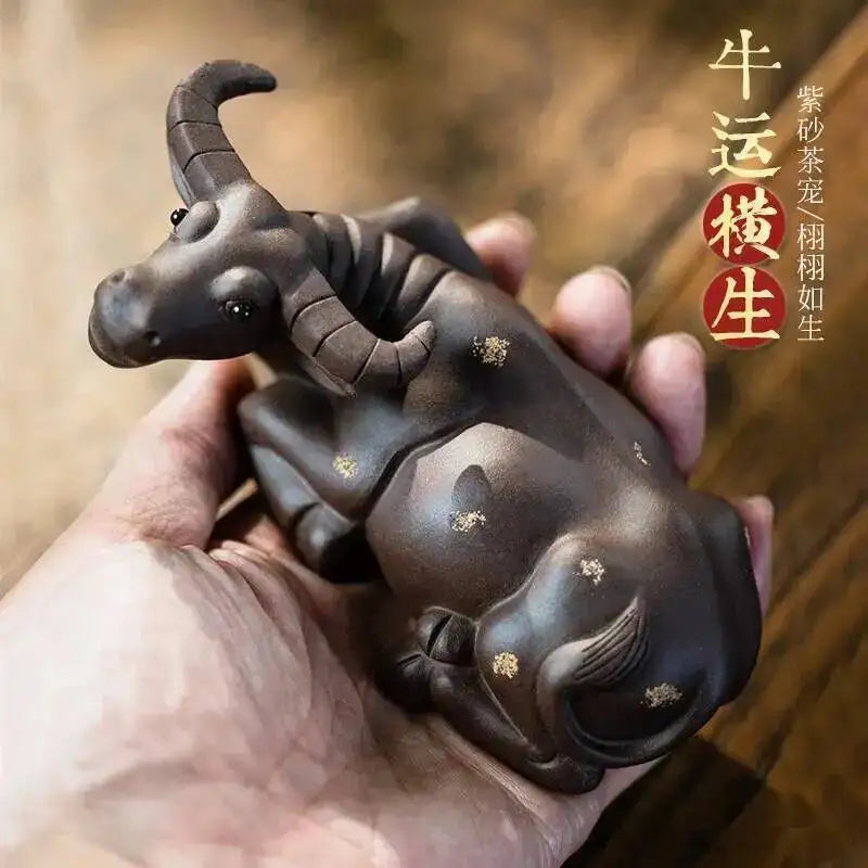 Purple Clay Tea Pet Water Buffalo Ornament Zodiac Ox Sculpture Creative Tea Set Tea Player Home Tea Ceremony Accessories Can Be Oasis Select