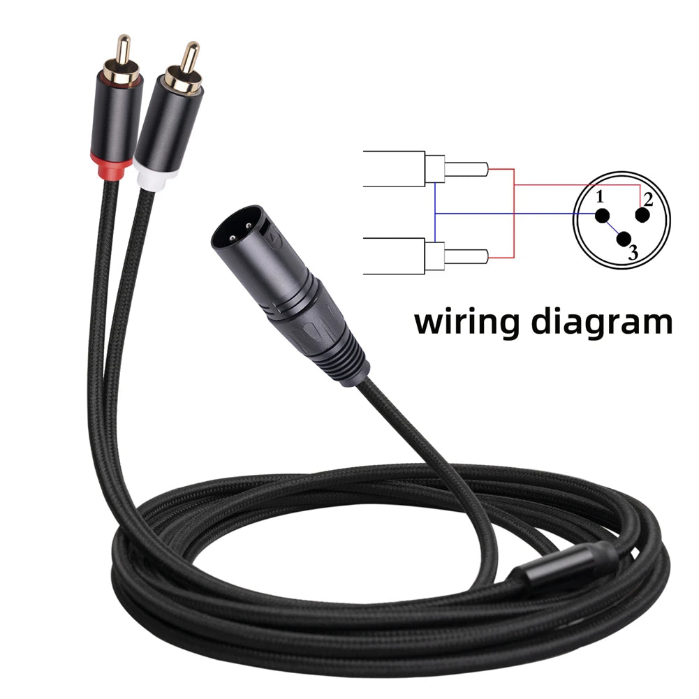 3-Pin XLR Male To 2-RCA Male Microphone Audio Cable Y Adapter Converter 1M 2M Canon Public To Double RCA Public Mixer Lotus Oasis Select