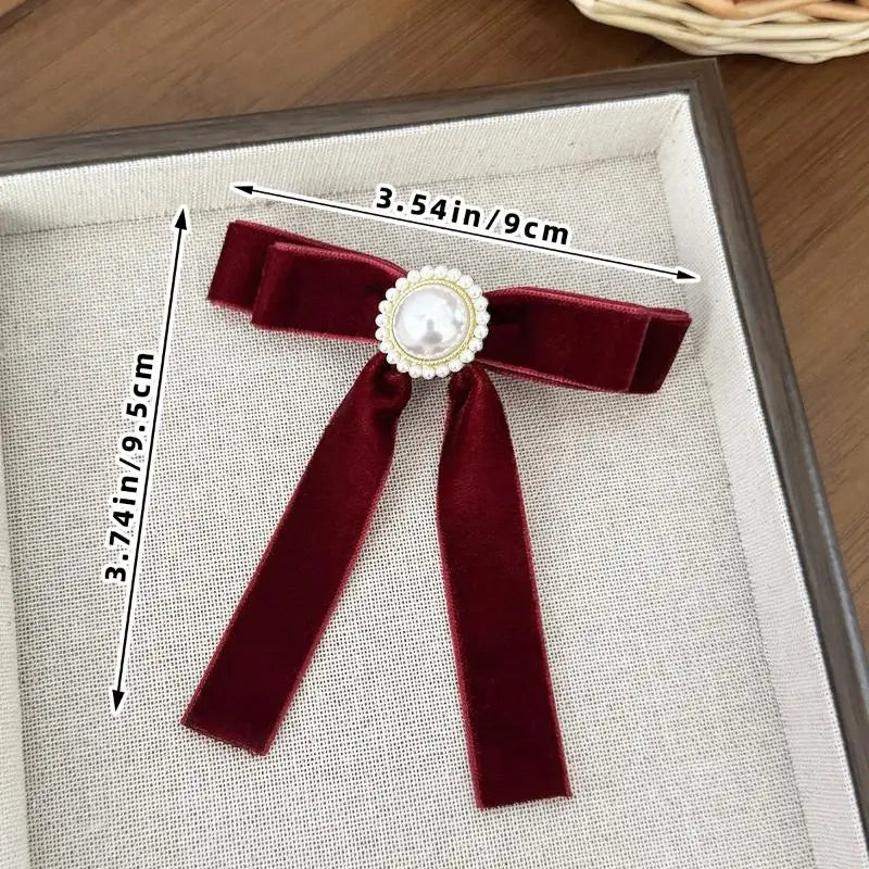 Retro Pearl Velvet Bow Hair Clip – Elegant Women's Hairpin