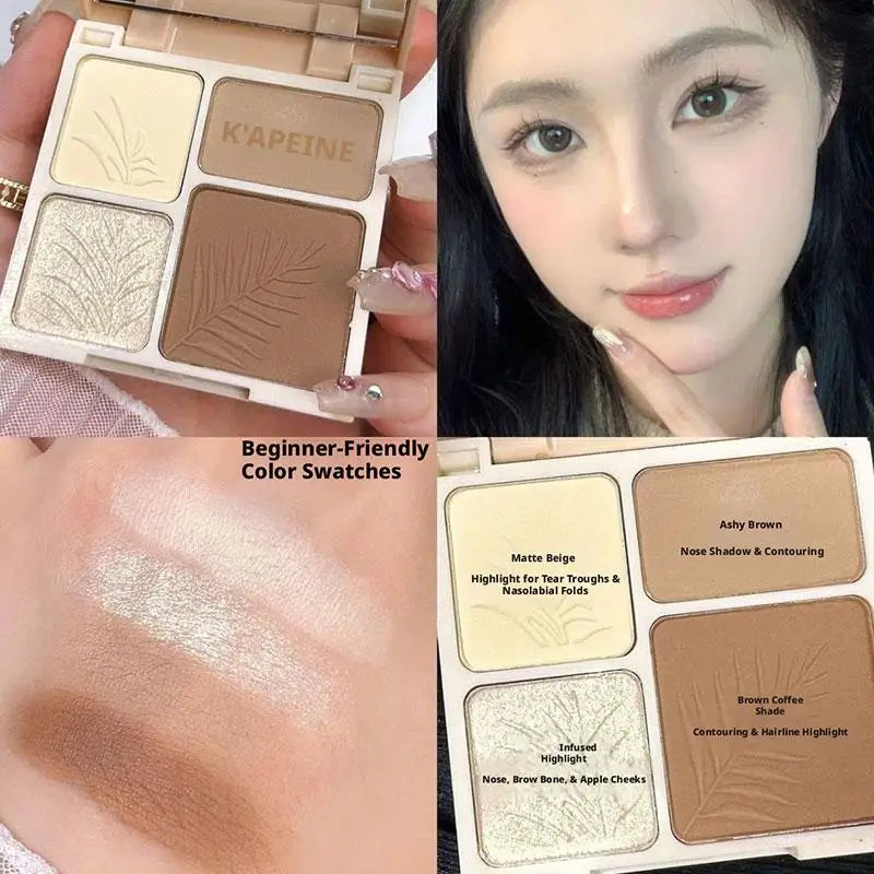 4-Color Highlight & Contour Palette with Mirror – Natural Glow Contour Highlight Palette Oasis Select