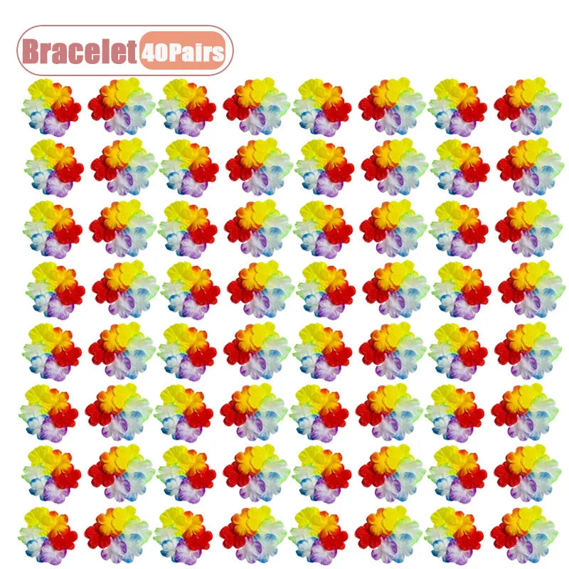 1-40PCS Faux Flower Headband and Wristband Set Multicolor Festive Party Dance Floral Crown Corsage for Women Girls Cosplay Oasis Select Bracelet-40Pairs