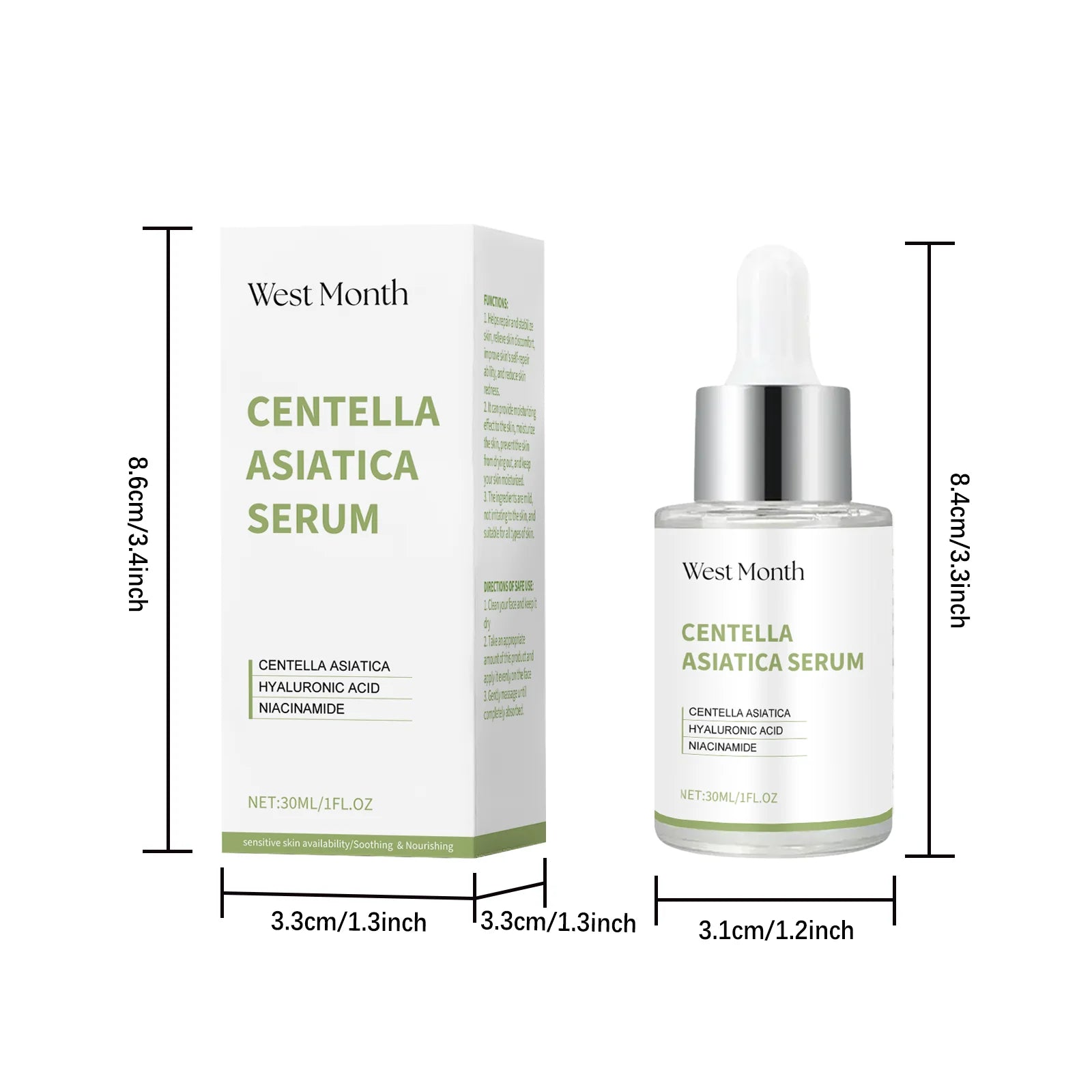 Centella Asiatica Serum Brightening Hydrating Facial Essence Soothing Moisturizing Anti-Redness Beauty Skincare Smooth Texture Oasis Select 30ml Boxed