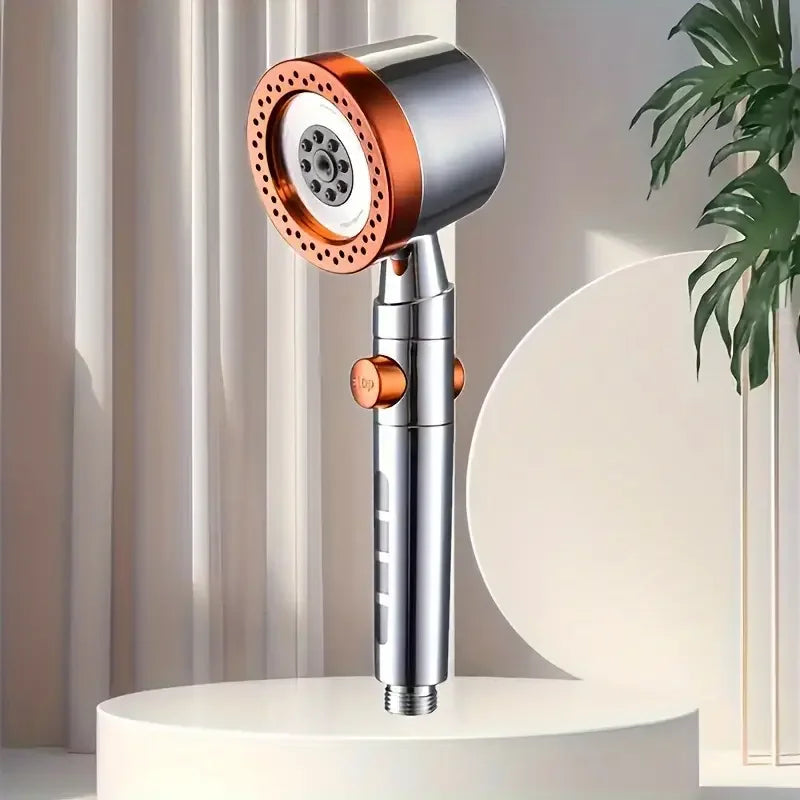 New High Pressure Water Saving Filter Shower Head 5 Modes Handheld Shower Head One Button Stop Bathroom Accessories Set Oasis Select Orange