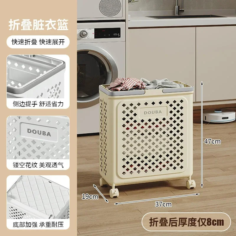 Multi-functional Toilet bathroom laundry basket folding dirty clothes storage basket with wheels removable laundry basket Oasis Select Small Milk White B