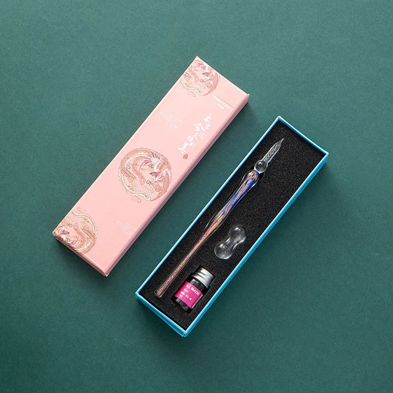 Fantasy glass pen dipped in water, antique style colored ink, crystal signature pen, gift pen dipped in ink set Oasis Select 9