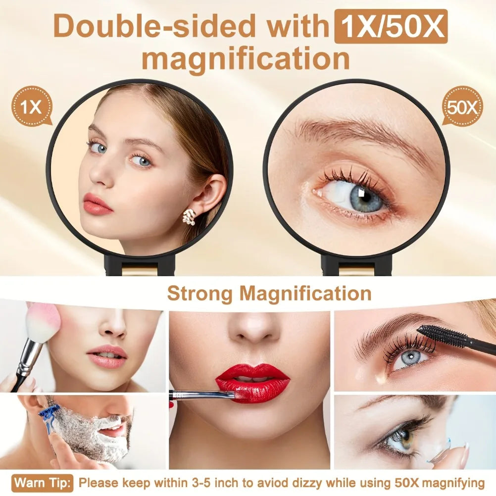 50x Handheld Makeup Mirrors Double Sided 1X/50X Magnification Portable Folding Makeup Mirror for Travel 360° Adjustable Mirror Oasis Select