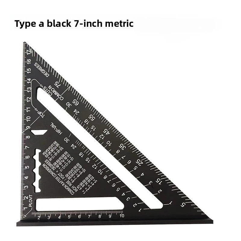 New 7Inch Triangle Ruler Measurement Tool Aluminium Alloy Carpenter Tools Inch Metric Angle Ruler Speed Square Woodworking Tools Oasis Select A black