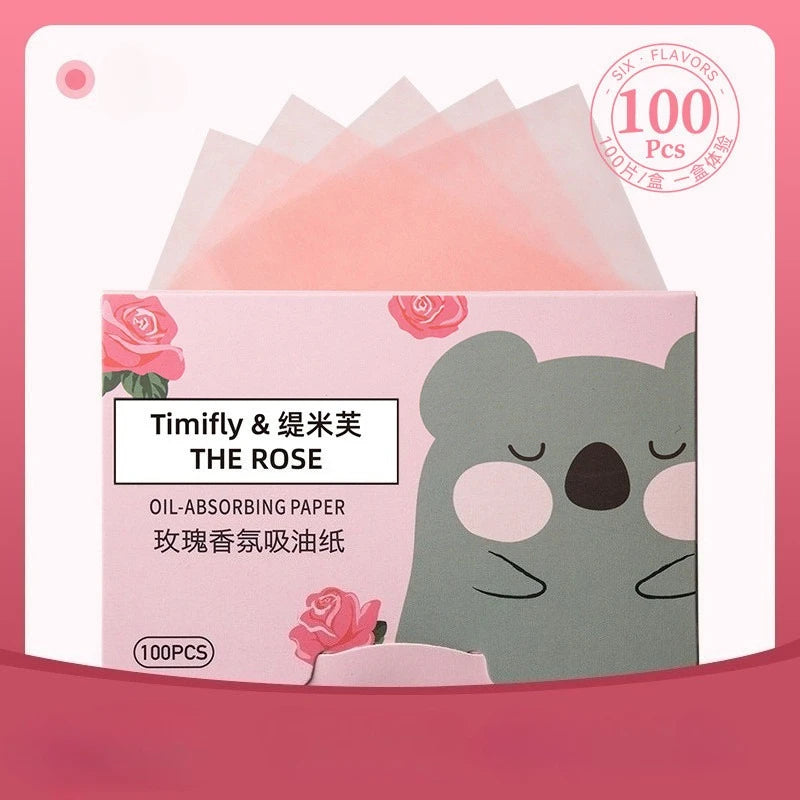 100 Pieces Fragrance Facial Oil-absorbing Paper for T-zone Oil Control Oasis Select Rose