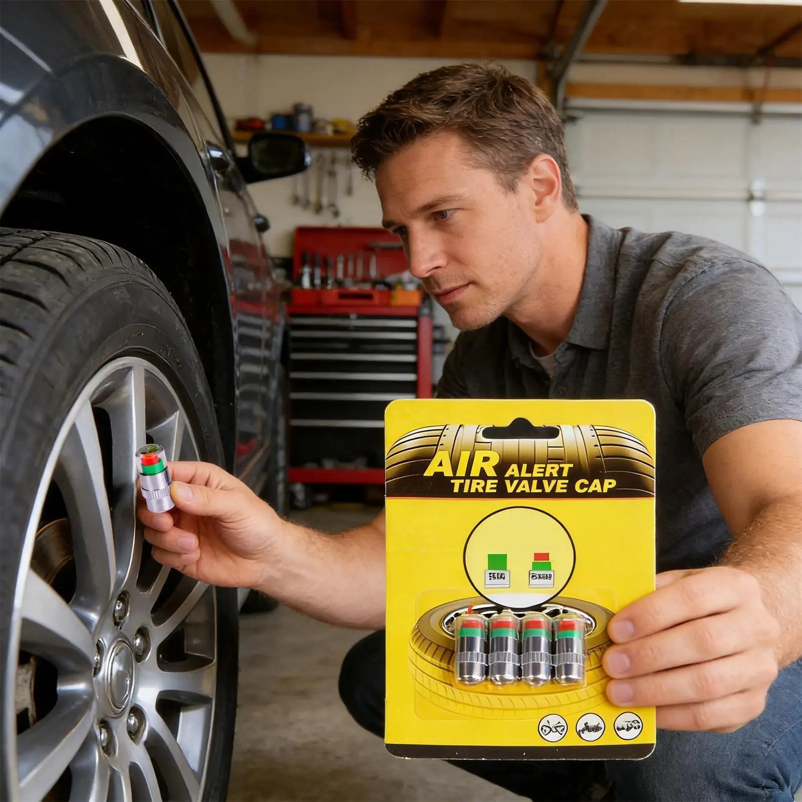 Air Alert Tire Valve Cap 4 Pieces Gauge Alert Tire Pressure Monitor Valve Stem Caps for Long-Distance Travel Motorcycle Truck Oasis Select
