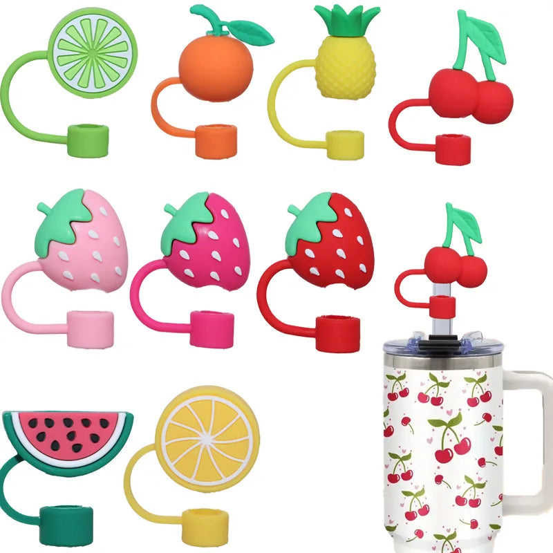 1pcs Straw Cap 3D Cute Cartoon 10mm Straw Cover 40oz Ice Cream Cup Dust Stopper Fruit Series Convenient Home Furnishings Oasis Select