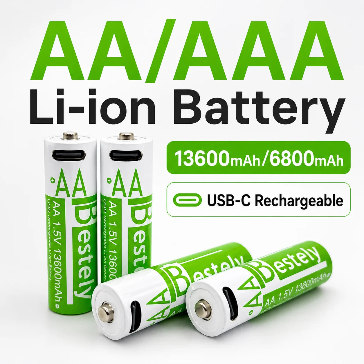 AA AAA 1.5V Li-ion Rechargeable Battery USB-C Charging 13600mAh 6800mAh High Capacity Battery for Flashlight Camera Controller Oasis Select