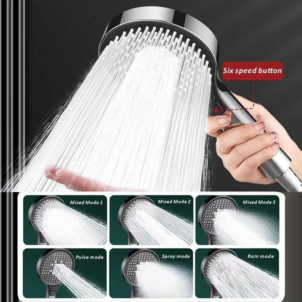 New 13CM Adjustable 6 Speed Button Shower Head Bathroom High Pressure Water Saving Shower Mixer Nozzles Set Bathroom Accessories Oasis Select