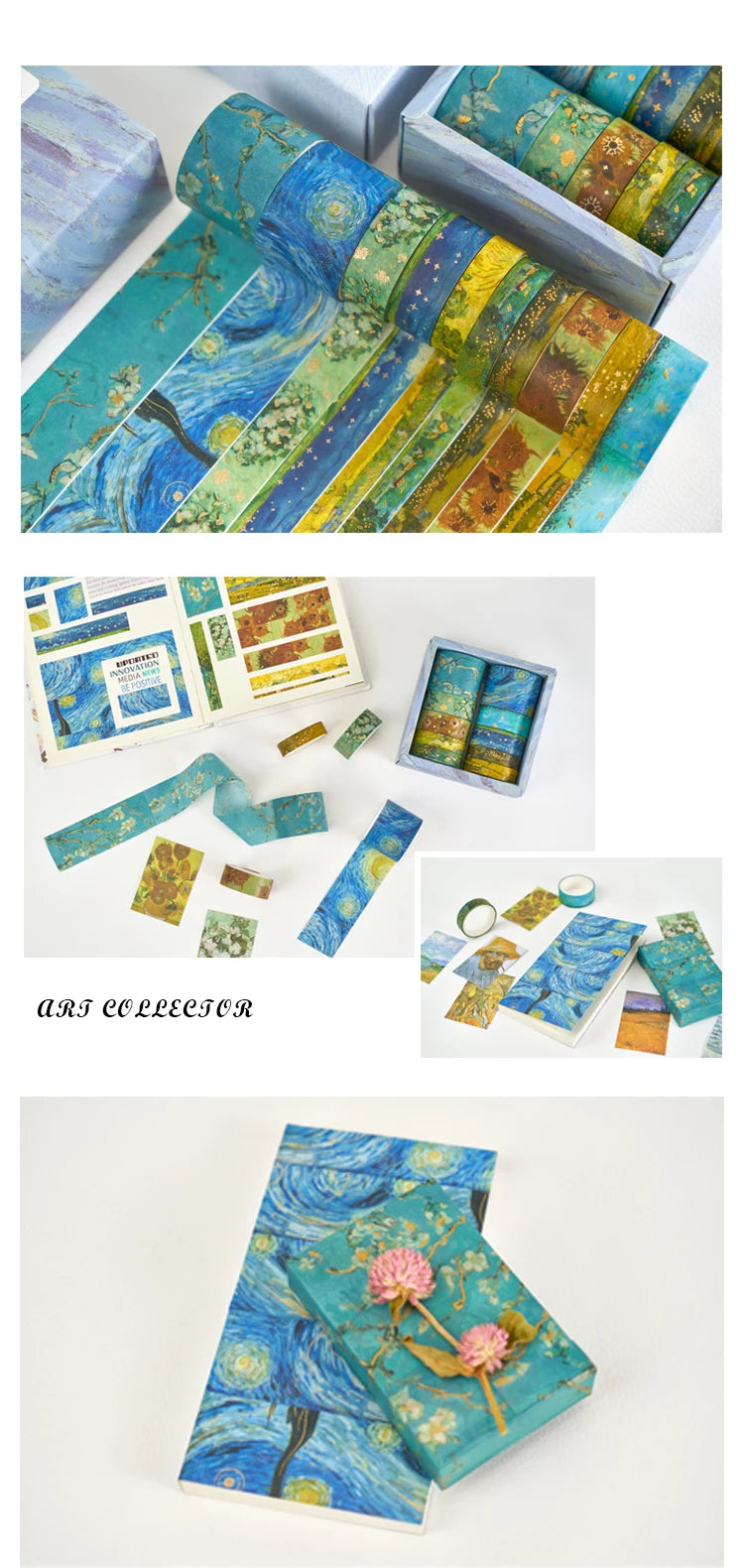 10pcs Van Gogh gold stamping and paper tape, creative and beautiful DIY notebook decoration material stickers 10 rolls Oasis Select