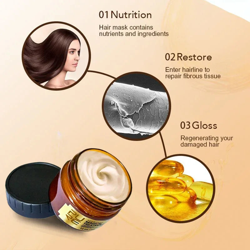 PURC Magical Hair Mask & Argan Hair Oil Set Keratin Treatment Smoothing Straightening Repair Damage Hair Beauty Health Products Oasis Select