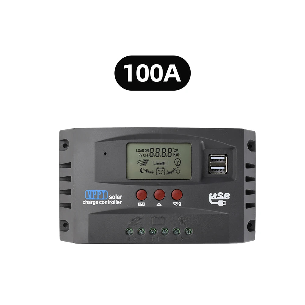 MPPT Solar Controller 12V/24V 30A/60A/100A Solar Charge Controller Supports Lead Acid Lithium LiFePO4 Batteries Dual USB Ports Oasis Select 100A