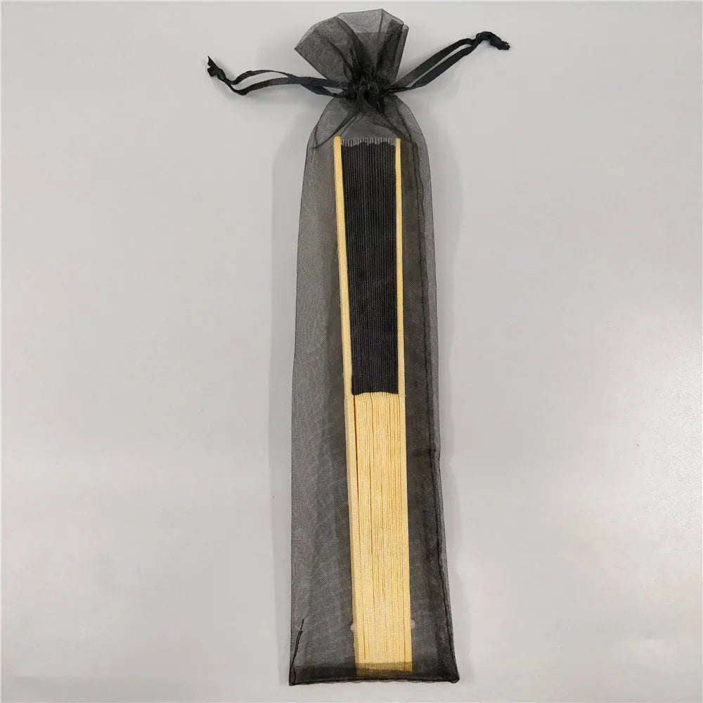 Hand Folding Fan with Organza Bag Bridal Shower Kids Christestening Favors Wholesale Bamboo Fabric Handheld Fans Oasis Select Black