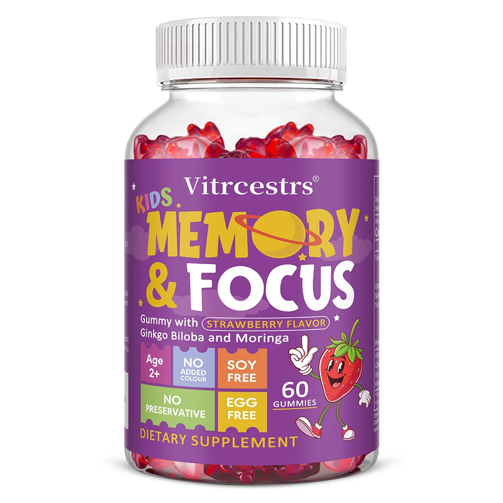 Focus Gummies for Kids & Teens | Ginkgo Biloba, Non-GMO Kids Focus Supplement Oasis Select 60 count-1 bottle