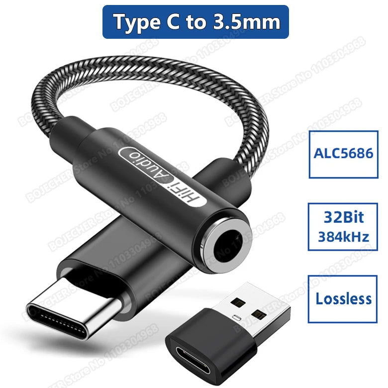 USB Type C to 3.5mm Earphone Adapter ALC5686 CX31993 HiFi DAC USB C To 3.5mm Jack Headphone Audio AUX Cable For Xiaomi Huawei Oasis Select ALC5686