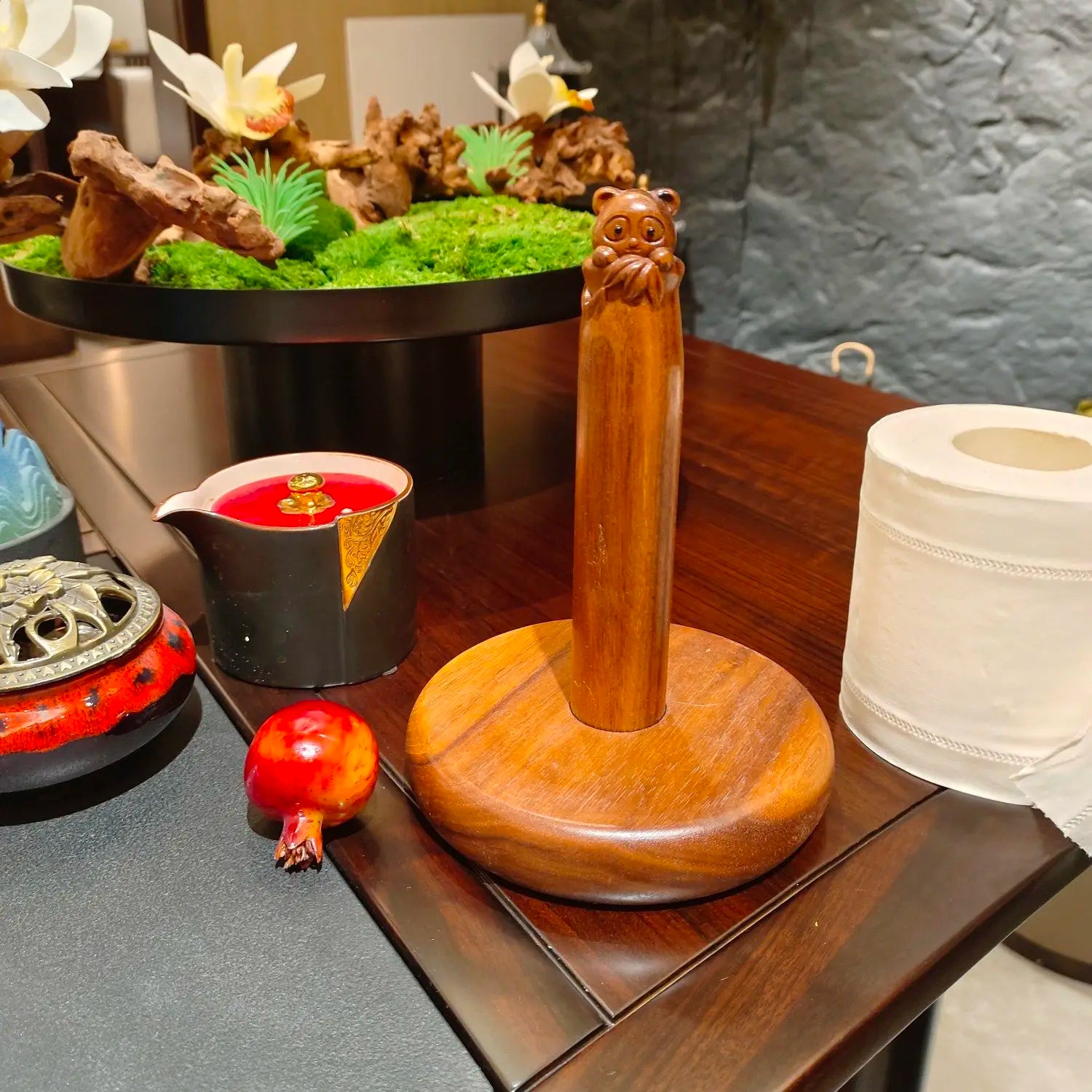 Panda Paper Towel Holder Roll Paper Holder Kitchen Table Cartoon Creative Black Walnut Solid Wood Roll Paper Holder panda Oasis Select