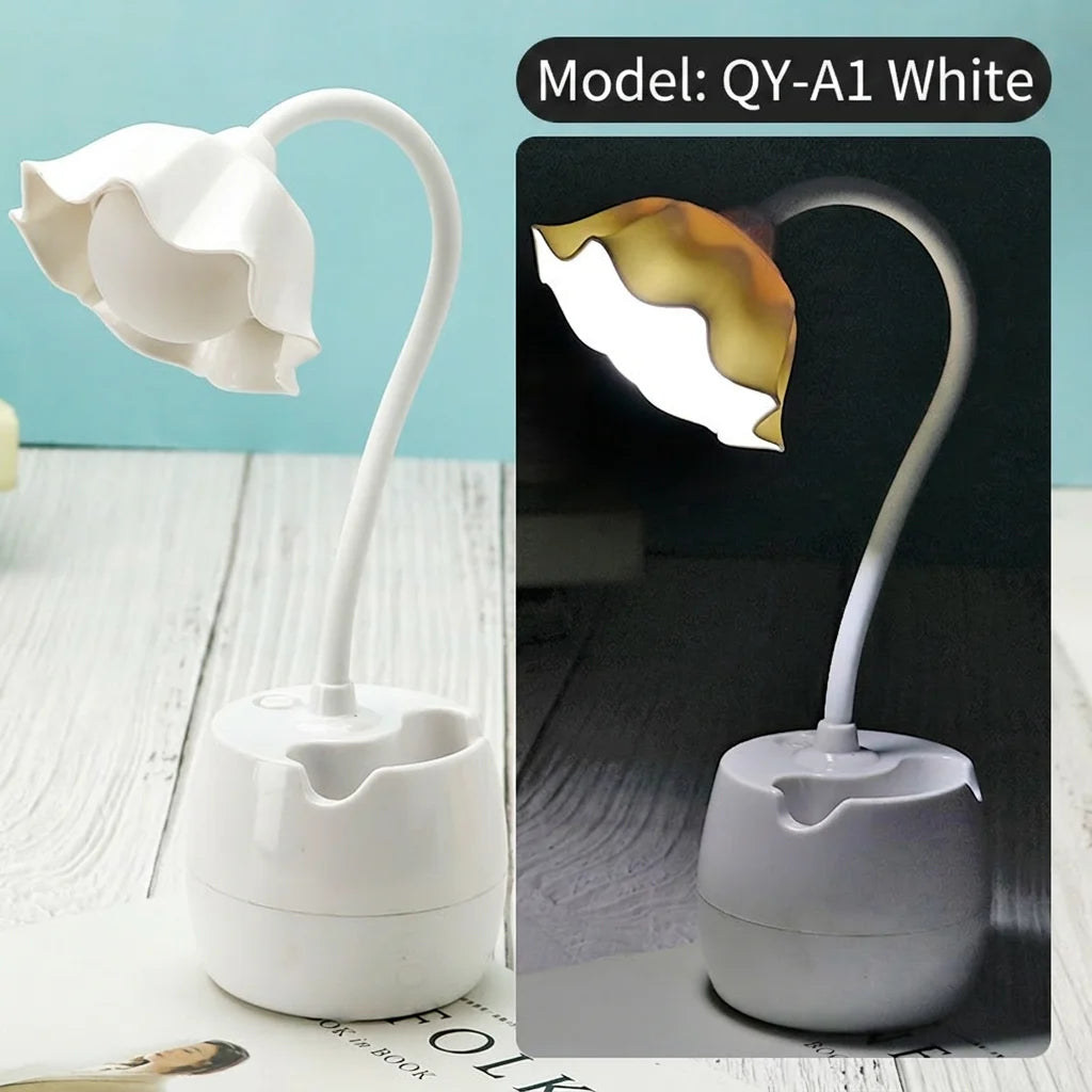 Pen Holder Lamp Multi-Functional Usb Reading Light Eye-Friendly Study Lamp Flexible Led Desk Lamp For Office Stations Bedroom Oasis Select White