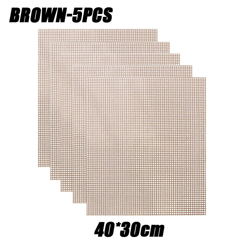 50PCS Non-Stick High Temperature Resistant BBQ Grid Pad Barbecue Mesh Reusable Easily Cleaned Cooking Pads Baking Grill Tool Oasis Select Brown-5PCS