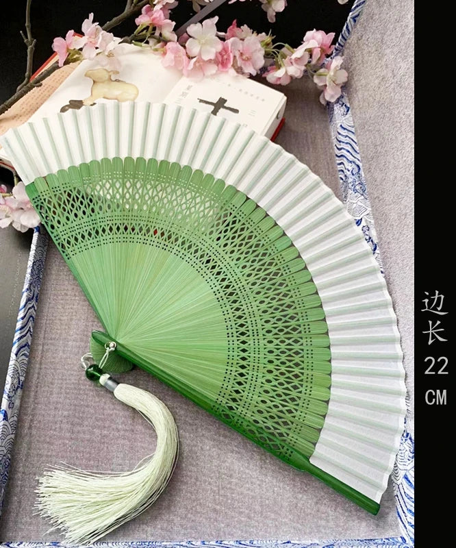 Antique Retro Portable Green Folding Fan Women's Hanfu Cheongsam