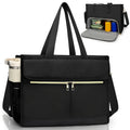 Women Oxford Cloth Insulated Lunch Bag 15.6" Laptop Tote Bag with 40oz Side Pocket for Nurse Teacher Outdoor Oasis Select Black