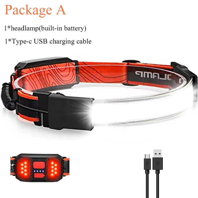 LED Rechargeable Headlamp – 210° Wide Beam, USB, Waterproof