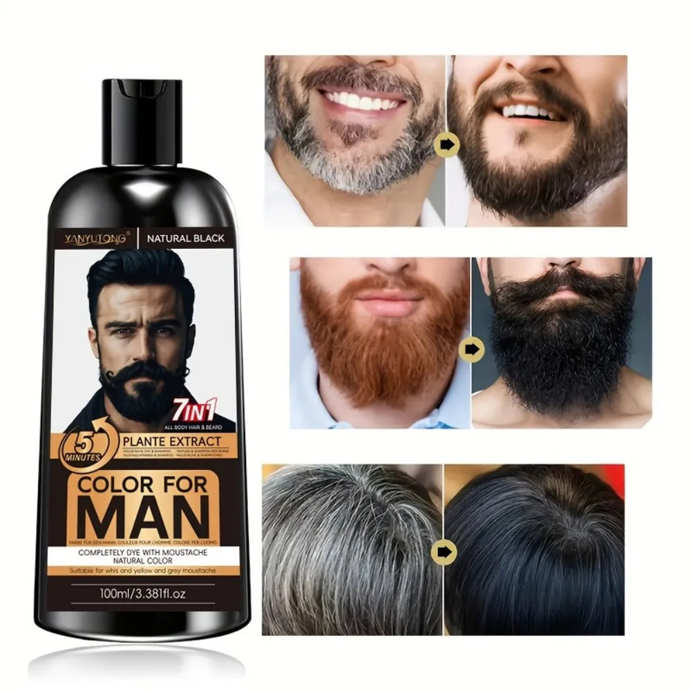7-in-1 Men's Beard Dye Water, Mild Plant Pigment Men's Beard Natural Hair Color Dye, Portable Coloring, Oasis Select