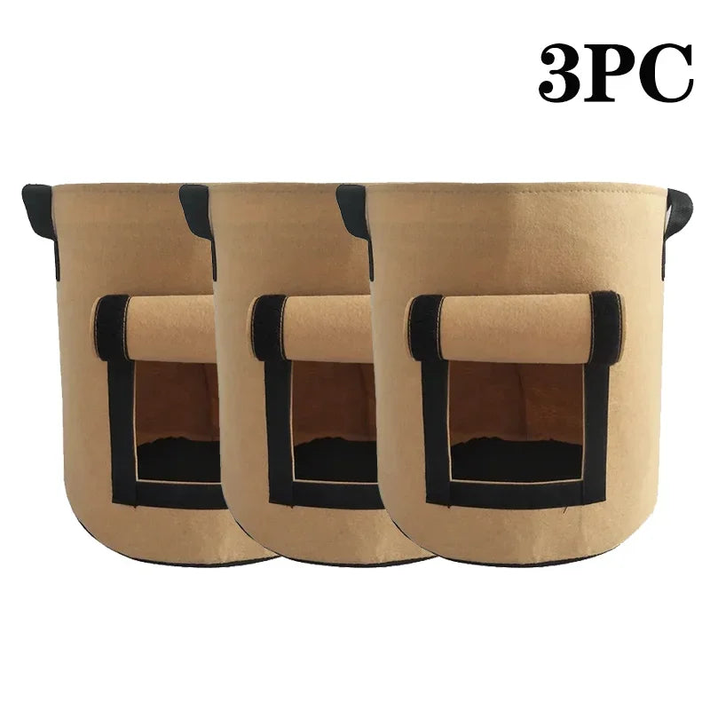 5/10Gallon Felt Plant Grow Bags Nonwoven Fabric Garden Potato Pot Greenhouse Vegetable Growing Bags Moisturizing Vertical Tools Oasis Select Camel-3PCS L-38L