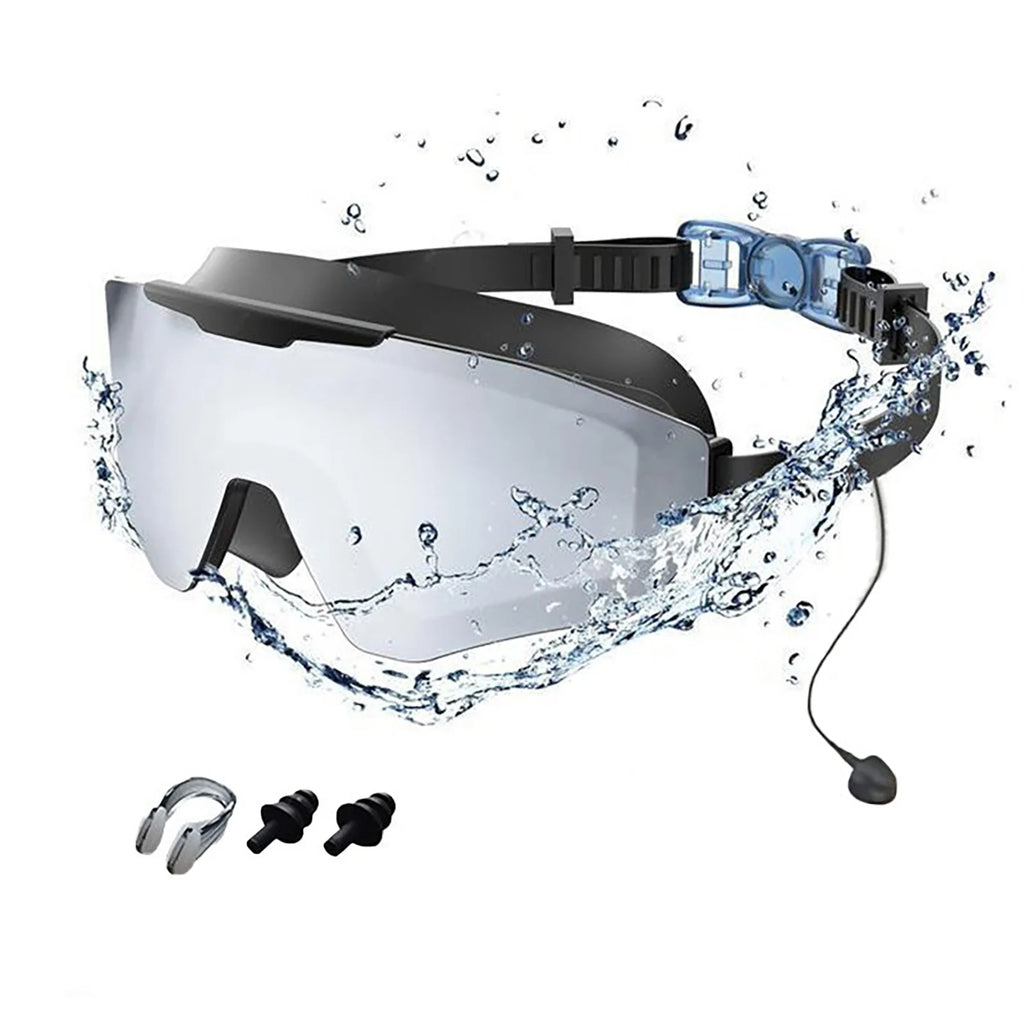 Mirrored Anti-Fog Swim Goggles | Wide View Large Frame & Earplugs Swim Goggles Oasis Select Adult Silver