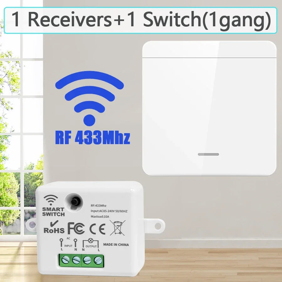433MHz Wireless Smart Wall Switch 1/2/3 Gang Remote Relay Wireless Light Switch Oasis Select 1Receiver 1Switch