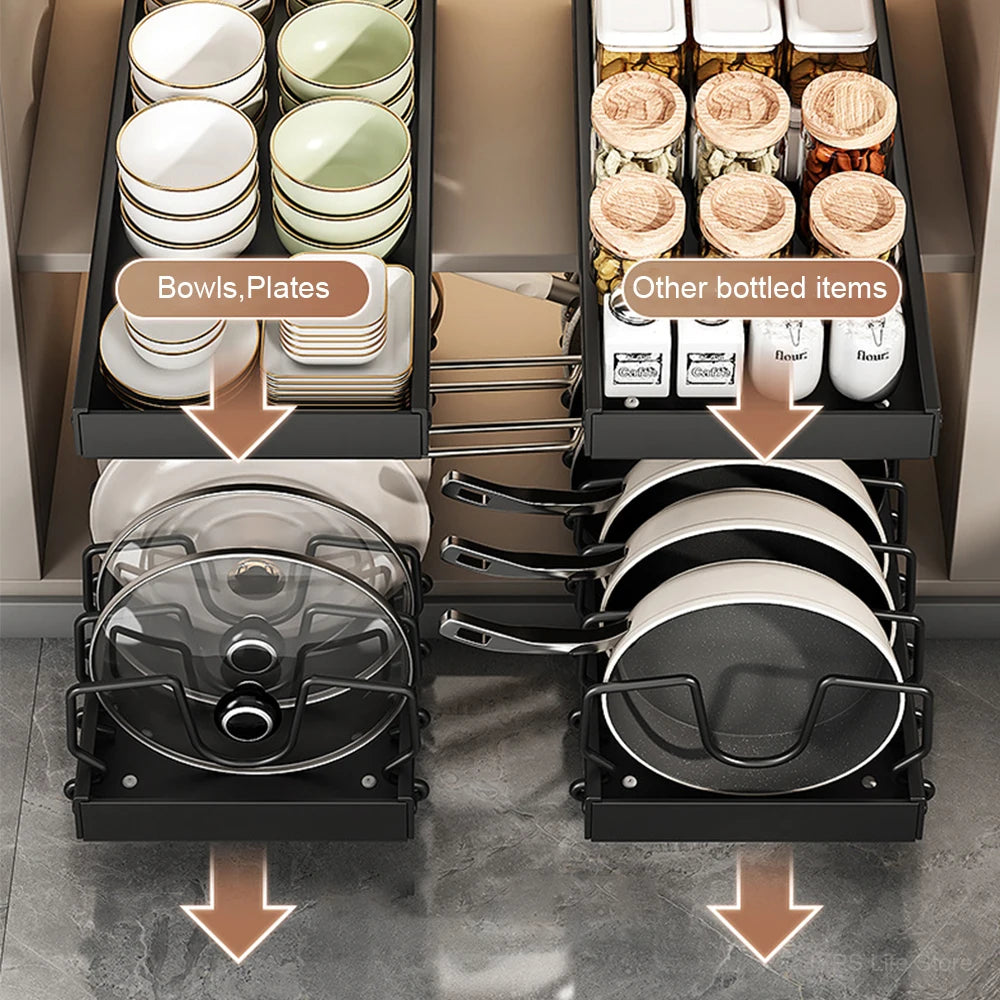 Pull out Pots and Pans Organizer Sliding Pot Lid Holder Kitchen Spice Rack Tableware Organizer Multifunctional Dish Drying Racks Oasis Select