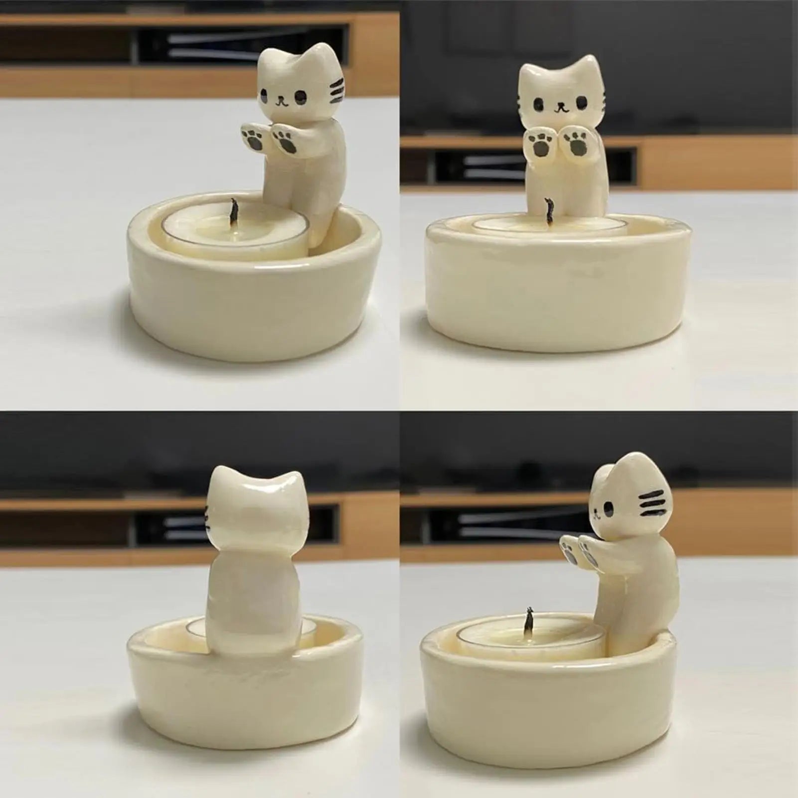 Cat Candle Holder Cute Cartoon Tealight Tray Funny Wax Melter for Living Room Bedroom Desk Fireplace Home Decor Centerpiece Oasis Select
