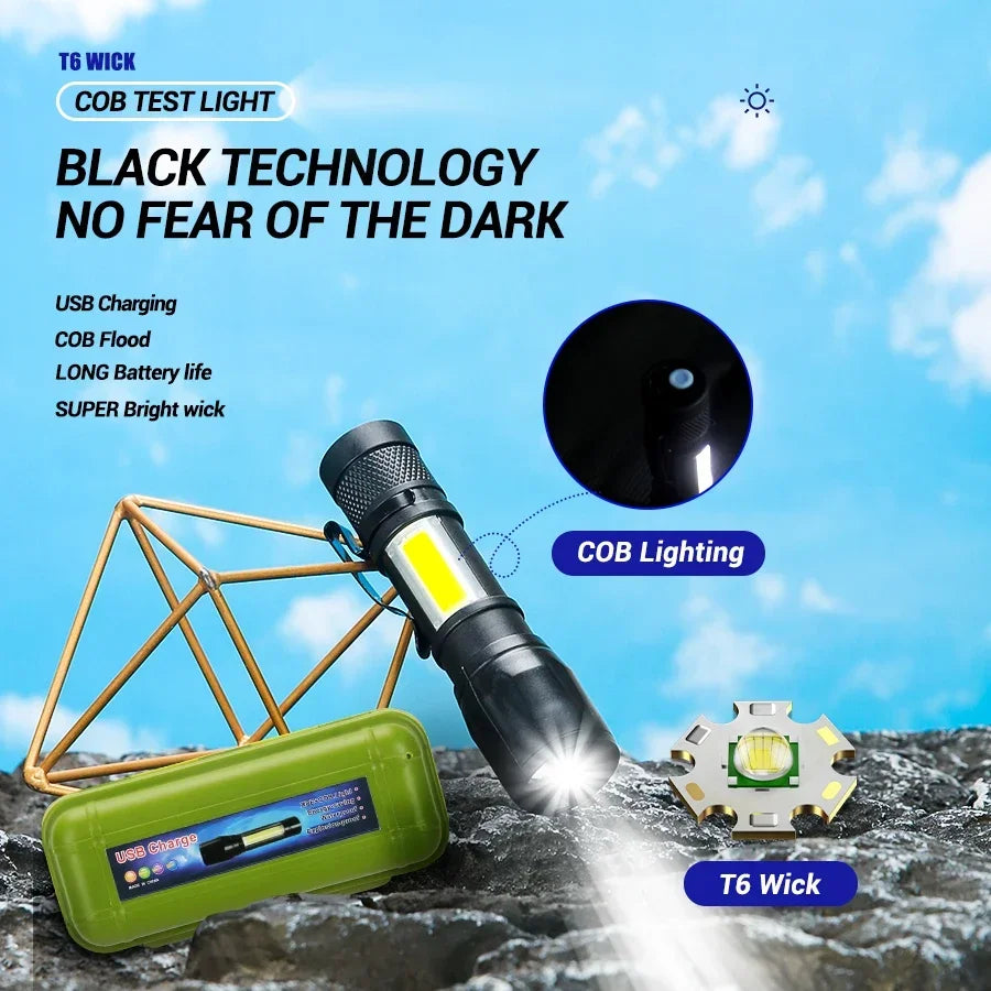 Mini Torch LED Rechargeable Flashlight Portable USB Charging Flashlight High Power Bank Camping Waterproof Long Range Lantern Oasis Select