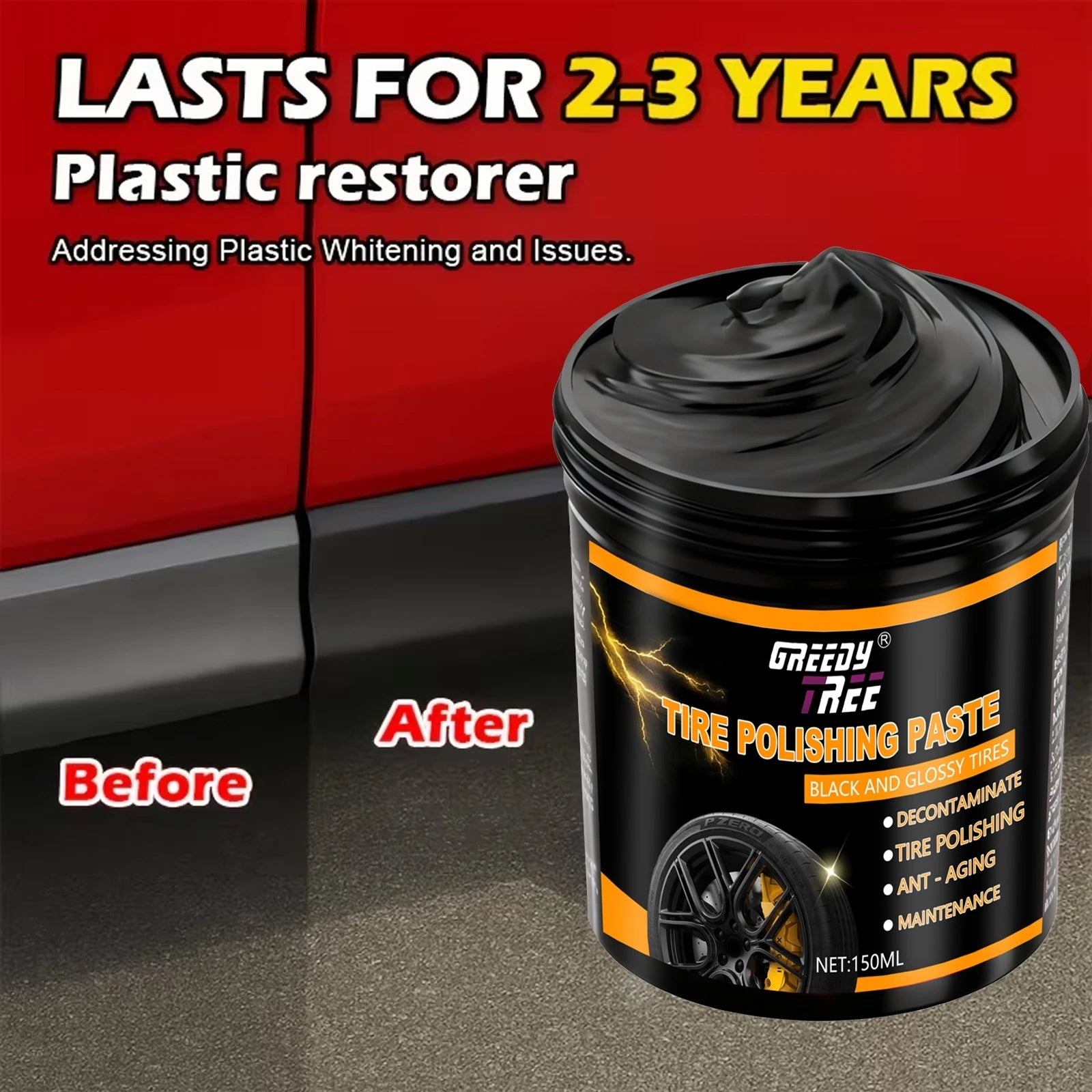 Tire & Plastic Restorer Cream - Deep Black Shine for Faded Tires, Rubber & Plastic Parts | Restore Color, Repair Cracks, Prevent Oasis Select