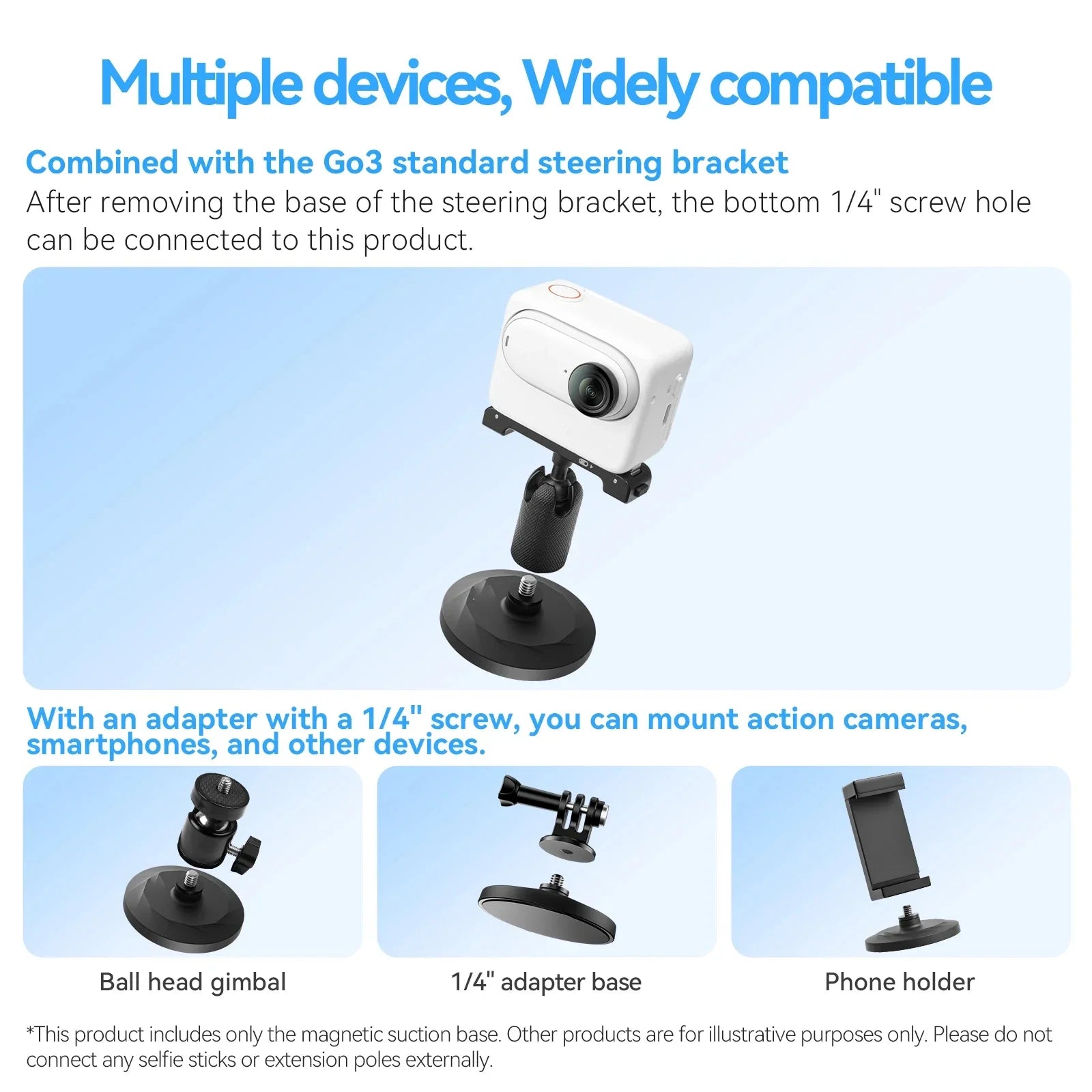Magnetic Suction Camera Mount for DJI Osmo, Insta360 & GoPro