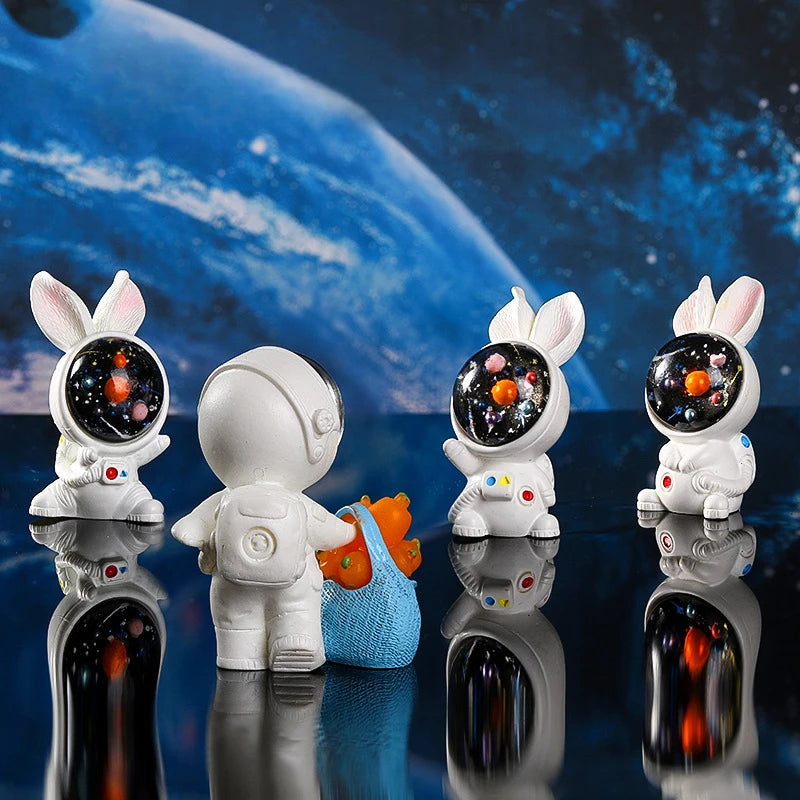 Figurines Miniature Cute Cartoon Astronauts Bunny Micro Landscape Ornaments for Home Decorations Rabbit Crafts Room Desk Decor Oasis Select