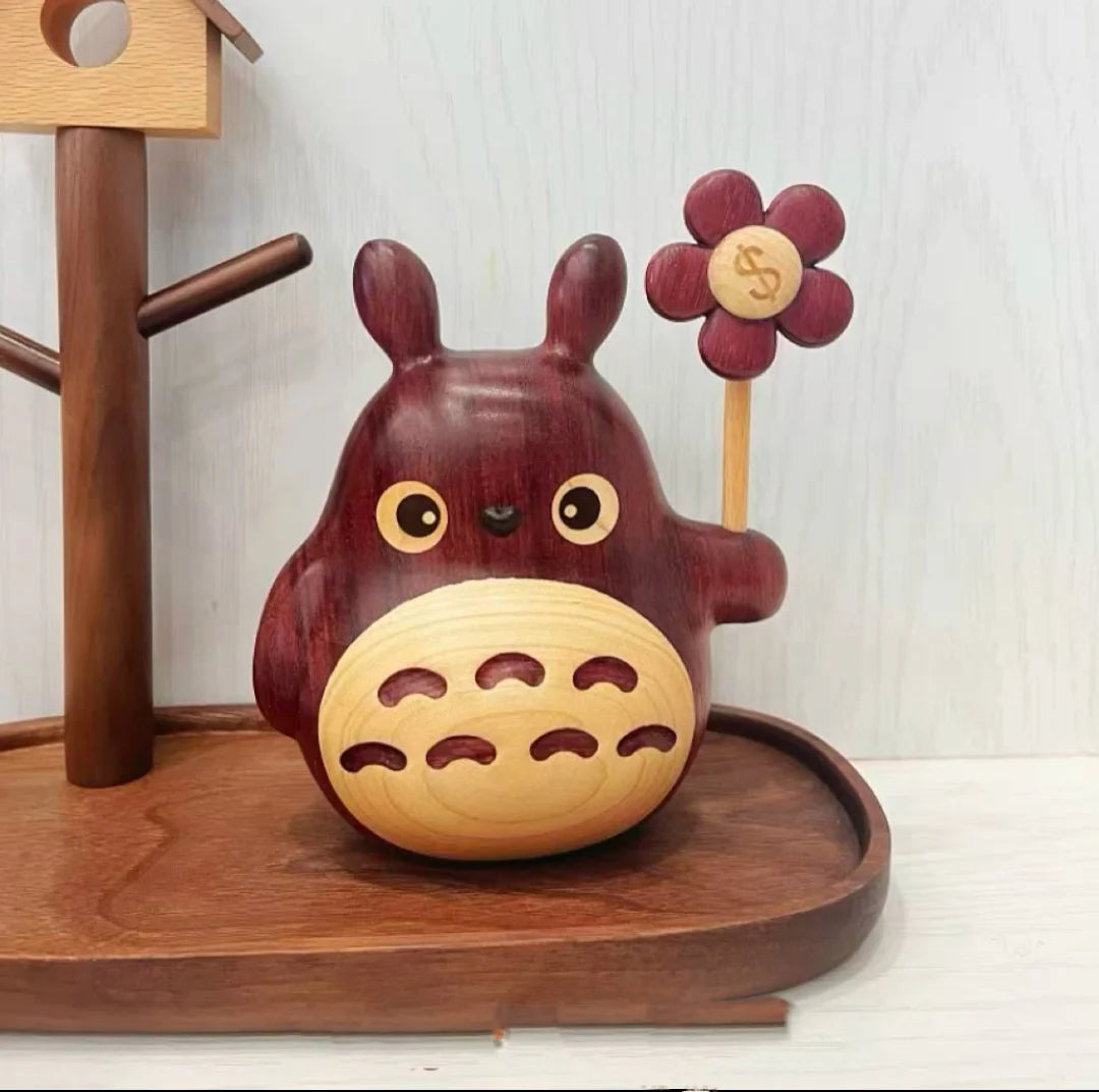 Solid Wood Creative Totoro Windmill Faceless Male Ornament Couple Gift Living Room Decoration Cartoon Music Box Birthday Gift Oasis Select 19cm 1