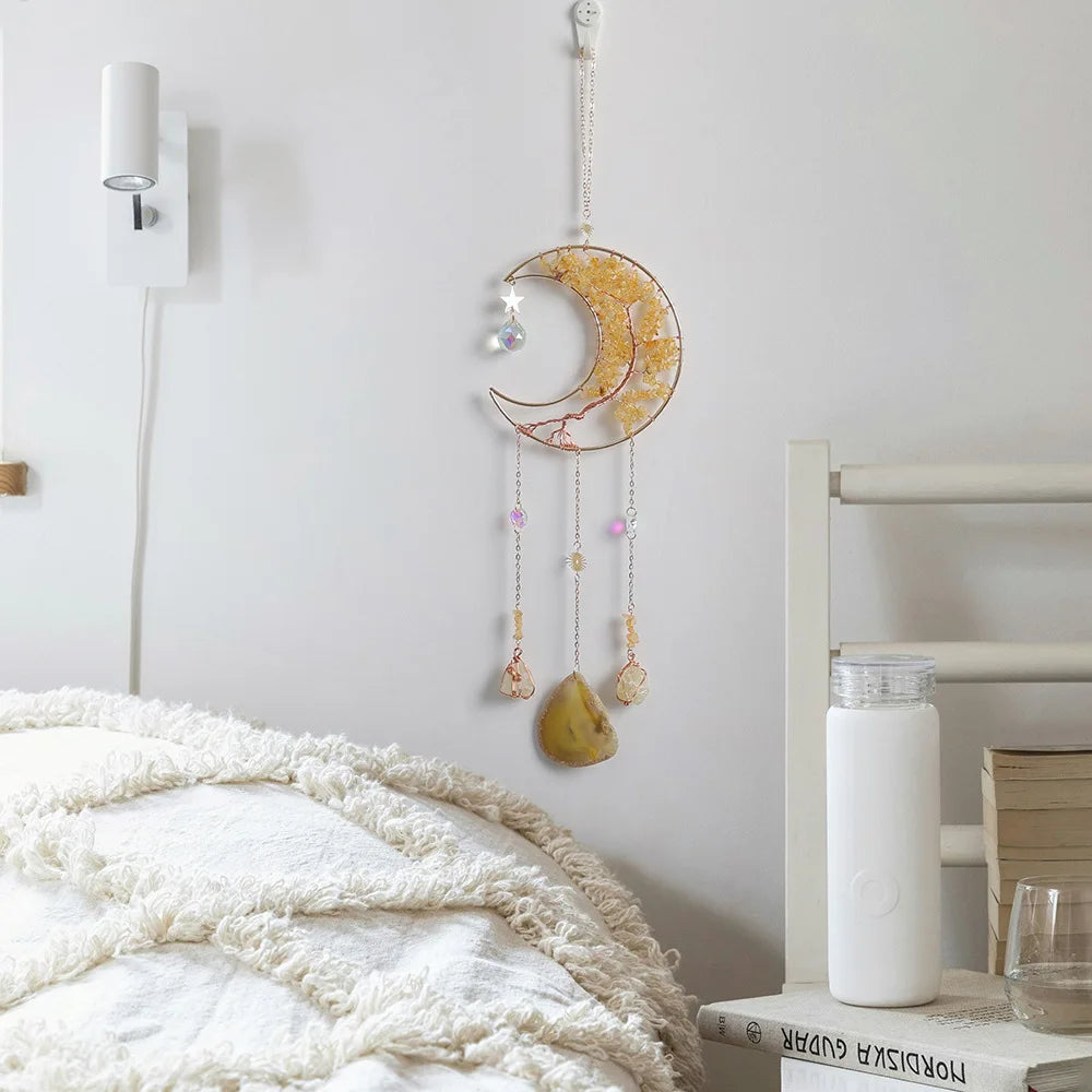 Sun Catcher Decorative Rainbow Natural Wind Chime Room Balcony Sunlight Capture Dream Catcher Crushed Stone Pendant Gift Oasis Select yellow