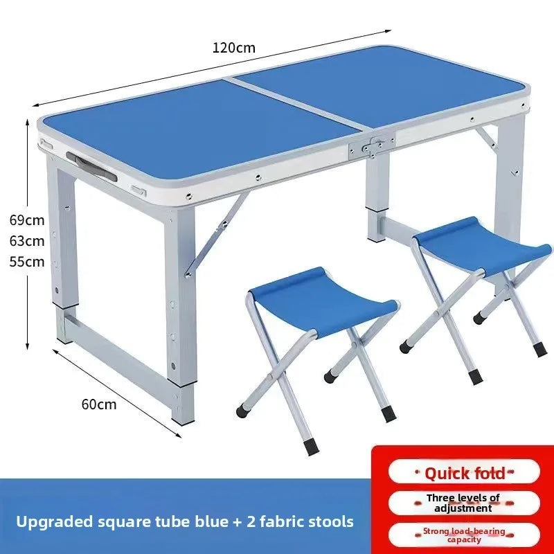 Folding table portable outdoor camping stall night market barbecue table aluminum alloy folding picnic table simple dining table Oasis Select Blue 120cm 2 stool