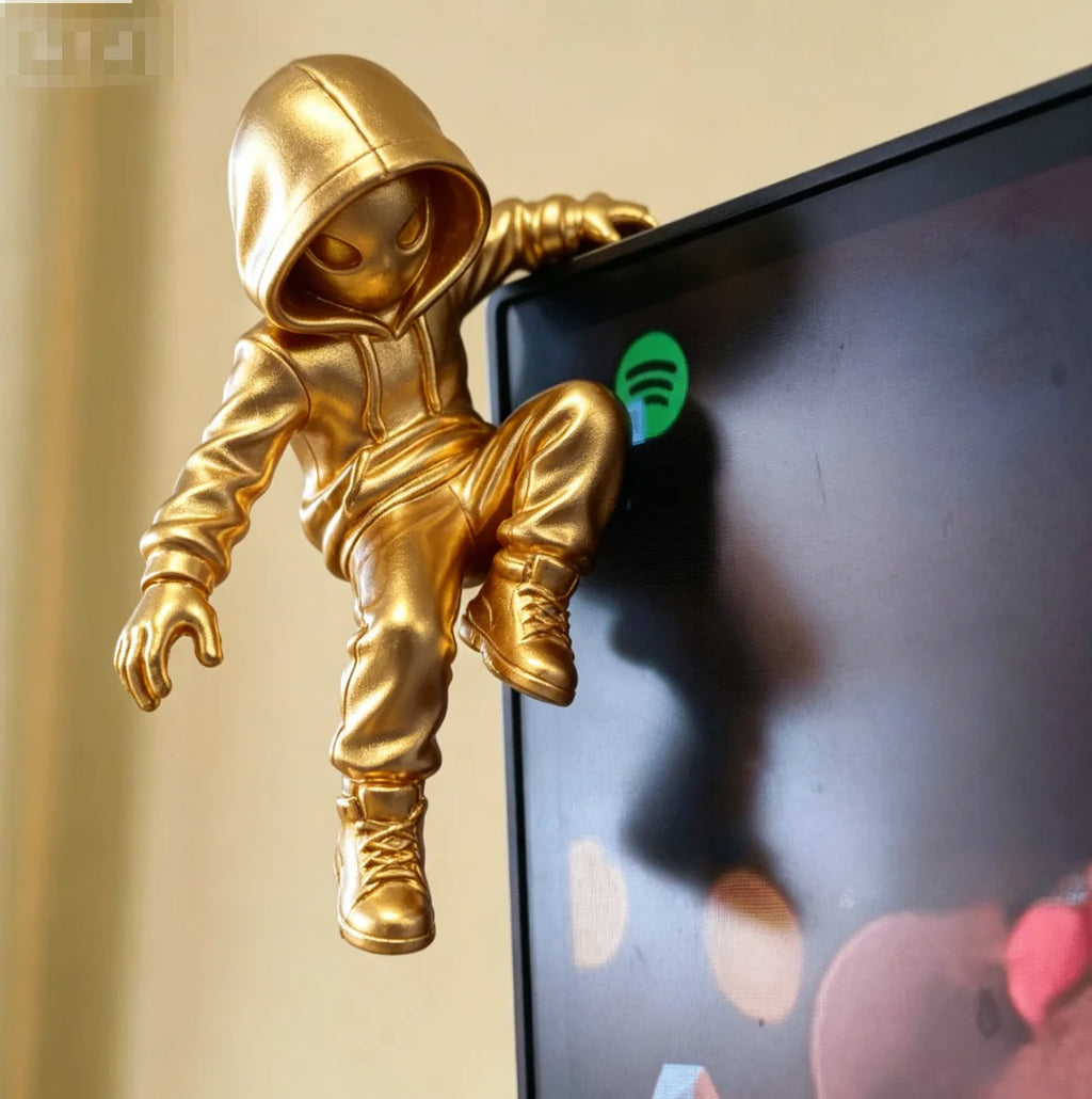 Climb Hoodie Alien Mini Statue 3D Printing Climbing Figure for Monitor Top Decor Weird Novelty Desk Edge Gaming Room Decor Gifts Oasis Select climb 4