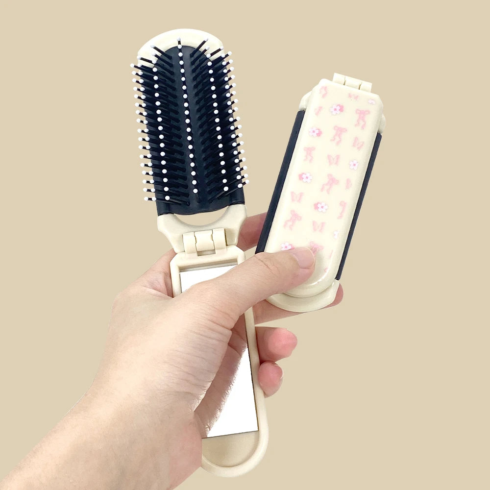 Foldable Air Cushion Comb with Mirror – Portable Travel Mini Comb Portable Hair Comb Oasis Select SZ348-pink