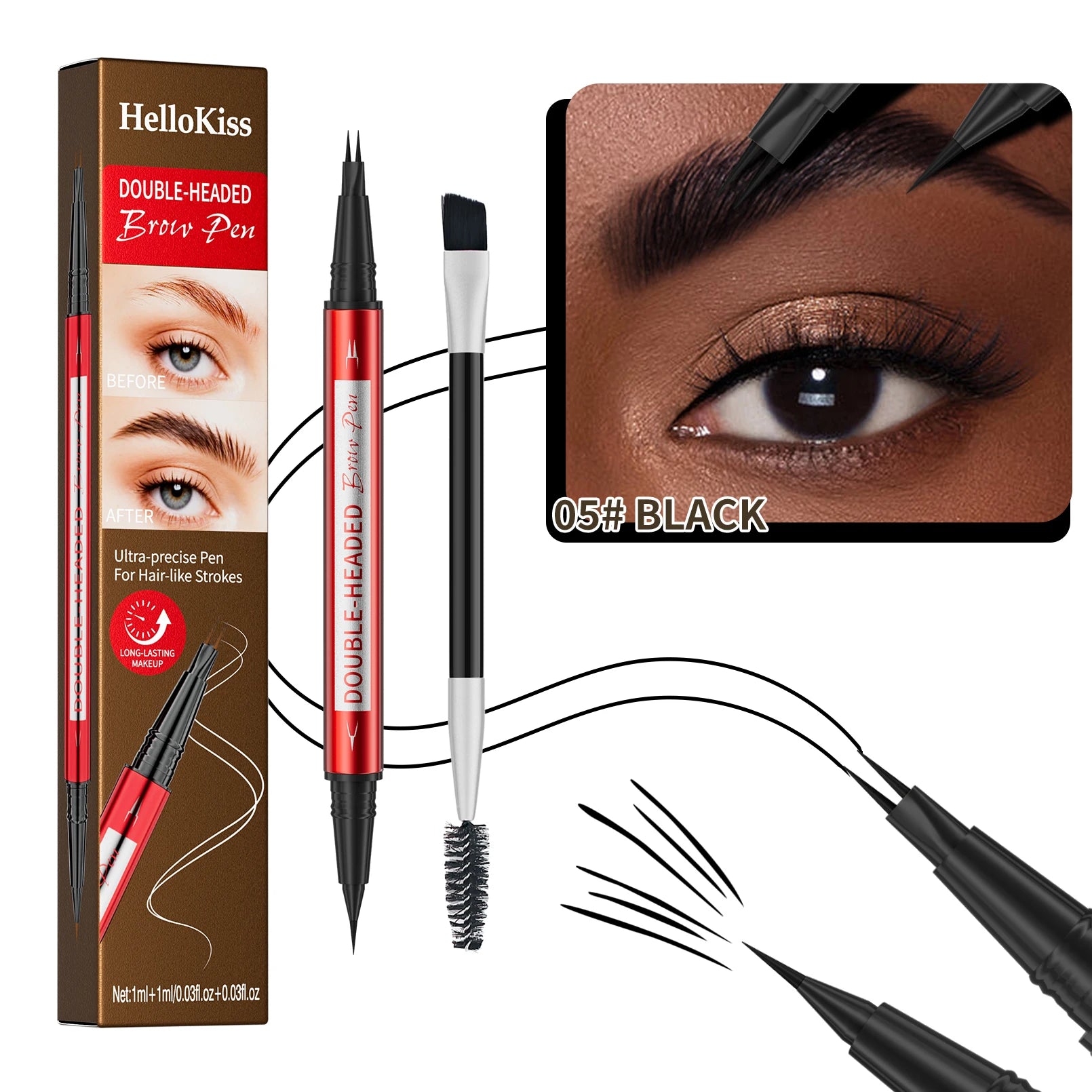 Hello Kiss Ultra Fine Eyebrow Pen – Waterproof & Long-Lasting